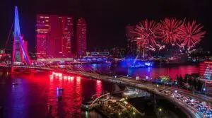Rotterdam, Erasmusbrug, nieuwjaar